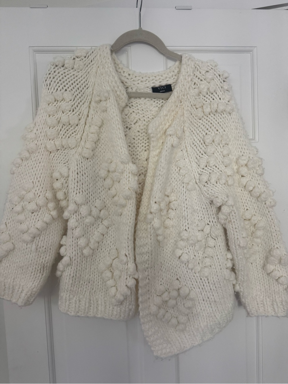 VICI Ivory Pom-Pom Chunky Knit Cardigan
